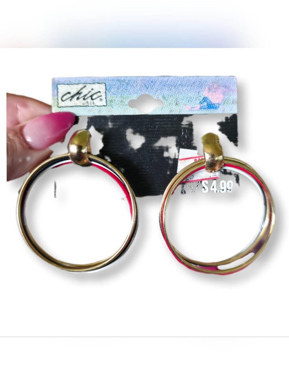 Red White Blue Triple Hoop Earrings with 2 1/2" Hoop